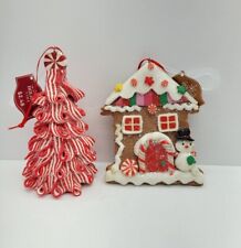 Holiday Time Gingerbread House And Peppermint Tree Ornament Set picture