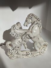 Vintage 1978 Stallions Fighting Ceramic Handmade & Signed 12” Tall Grey & White picture