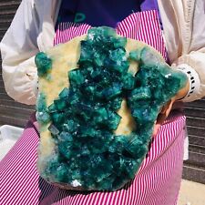 15.88LB Natural Green Fluorite Cube Crystal Cluster Mineral Specimen Healing picture