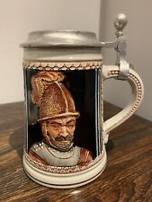 Vintage Gerz Handgemalt German Reiter Soldier Pewter Lidded Beer Stein picture