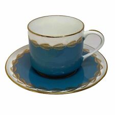 Vintage Aynsley Tea Cup And Saucer Dark Teal Gold Leaf Border Art Deco Style picture