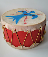 Native American Style Drum Real Rawhide Red Vtg 70s Handmade Indian Thunderbird picture