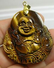 167.75ct Natural Tigereye Hand Carved Smiling Happy Buddha Pendant 33.55g 45mm  picture