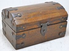 Vintage Wooden Half Round Top Storage Box Original Old Hand Crafted Metal Fitted picture