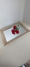 Large Metal Gold Tone Filagree Vintage Footed Mirrored Vanity Or Dresser Tray picture