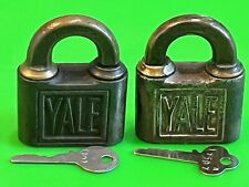 2 Vintage/Antique 2 YALE & TOWNE  Pin Tumbler Push Key Padlocks Work Has Keys picture
