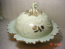 ANTIQUE EAPG NORTHWOOD LOUIS XV LT BLUE OPALINE CUSTARD GLASS FOOTED BUTTER DISH picture