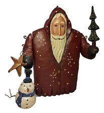 VTG Greg Guedel Santa Figure Tree Snowman Faux Wood Folk Art Signed Christmas picture