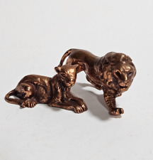 Vintage Miniature Bronze Cast Lion and Lioness Figurines picture