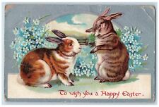 c1910's Happy Easter Bunny Rabbit Pansies Flowers Embossed Newark DE Postcard picture