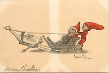UDB Danish Christmas Postcard Elves Ride Sleigh Pulled By Goose picture
