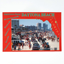 Greetings From Daytona Beach Postcard 4x6 Vintage Old Cars Swimmer Skyline C3318 picture