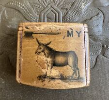 Antique 19th century Georgian English ‘Axe my Donkey’ wooden treen snuff box picture