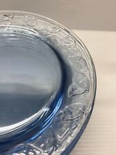 Blue Tint Clear Glass 7 1/4” Dessert   Plates w Embossed Leaf Edging Set Of 8 picture