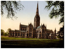 England. Salisbury. Cathedral N.E. Vintage Photochrome by P.Z, Photochrome Z picture