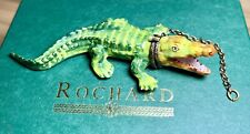 Rochard Limoges France Porcelain Trinket Box Green Alligator w/Chain Animal picture