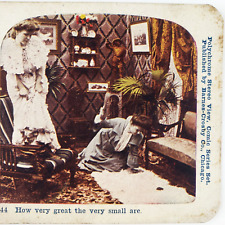 Girl Smashing Tiny Mouse Stereoview c1905 Scared Women Hunting Rodent Lady F769 picture