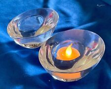2 Orrefors Crystal Candle Holders Tea Lites Round Sticker Sweden Signed EUC VTG picture