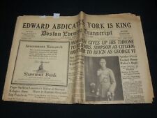 1936 DECEMBER 10 BOSTON TRANSCRIPT NEWSPAPER - EDWARD ABDICATES - NP 4251R picture