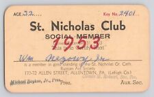 Vintage 1953 St. Nicholas Club Social Member Card Allentown Pennsylvania picture