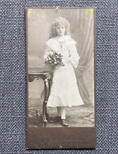 Antique Photo Mounted on Board Girl in White Dress First Communion Germany picture