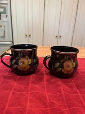 Mackenzie Childs Enamel Flower Market Mug Black 16 oz. Lot Of 2 Coffee Cup/Mug picture