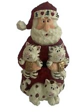 Santa Claus Holding CATS carved resin Figurine Vintage Christmas Decor 7 in picture