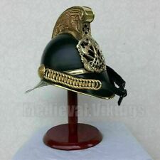 MERRY WEATHER BRITISH CHIEF FIREMAN HELMET VICTORIAN FIRE FIGHTER W/ STAND picture