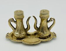 Vintage ornate metal  tea pots salt and pepper shakers with tray Japan picture