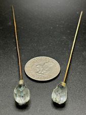(2) Antique Edwardian Clear Faceted Teardrop Crystal Glass Hatpin 7.5