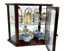 12 miniature Cloisonné Teapots in Display Case picture
