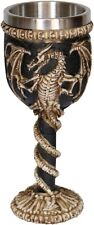 Gothic Stainless Steel & Resin Medieval Dragon Skeleton Chalice Goblet Wine Cup picture