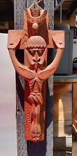 Papua New Guinea Hand Carved Wooden Transitional Crucified Jesus Cross. picture
