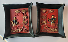 Vintage PAIR Chalkware Asian Wall Plaques 1954 Devonware picture