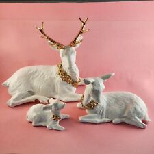 3 Piece White Porcelain Deer Family by Traditions Gold Trim Christmas Decoration picture