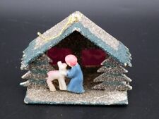 Vintage Christmas Putz Cardboard Mica House Celluloid Angel and Reindeer Japan picture