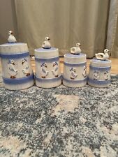 Vintage Geese Kitchen Canisters Set Of Four Blue/ White Country Kitchen picture