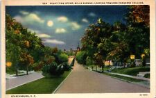 Postcard Night Time Scene Mills Avenue Looking Toward Converse College VINTAGE picture