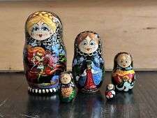 Russian Matryoshka Nesting Doll 5 Piece Set Signed Hand Painted Fairy Tale picture