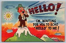 1940s WWII Era Comic Postcard Please Write Man on Mountain Waiting for Echo picture