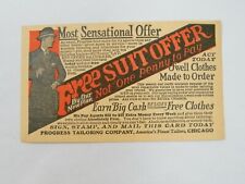 VINTAGE ADVERTISING POST CARD PROGRESS TAILORING CO FREE SUIT OFFER UNUSED picture
