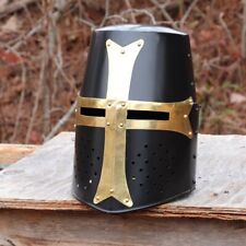 Cursed Crusader Pure Brass Steel Black Functional Great Helm Knights Bucket Helm picture