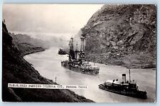 Panama Canal Postcard RPPC Photo U S S Ohio Passing Culebra Cut Steamer c1910's picture