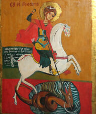 Hand Painted Vintage Orthodox Tempera Icon Saint George picture
