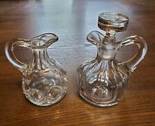 2 Vintage Miniature Glass Pitchers Decanters Spirits w/ stopper Liquor Clear  picture