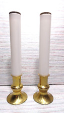 2 - Vtg Solid Brass Base Window Candlesticks Candle Lamp Christmas Battery Op 7