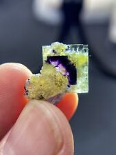 Rare Unique natural purple core green window transparent cubic fluorite crystal picture