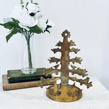 Brass Christmas Tree Candle Holder With Pixie Gnomes Elves Winter Holiday picture