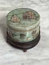 Circa 1900 Republic Era Chinese Apple Green Jadeite & Applique Designs Small Box picture