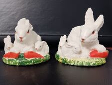 Lot of 2 Easter Bunny Ceramic Figurines with Babies & Holding Carrots 3 In Tall picture